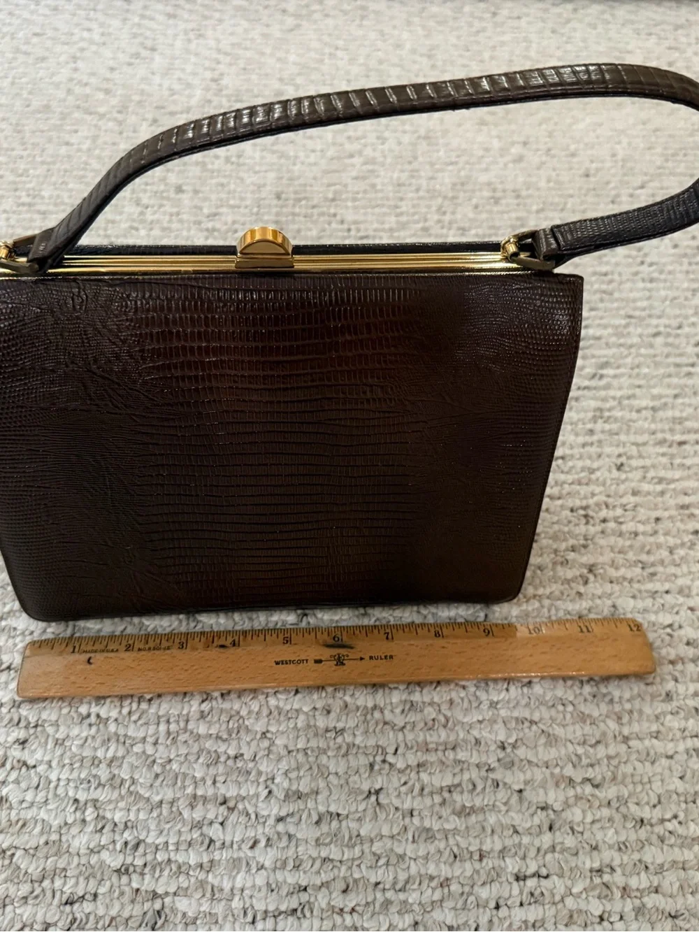 Classic vintage Mam’Selle Original New York  Brown Lizard-Textured Top-Handle